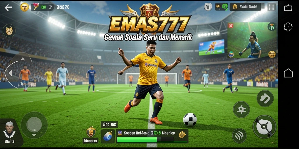Tampilan gameplay <strong>EMAS777</strong> saat pertandingan sepak bola berlangsung.