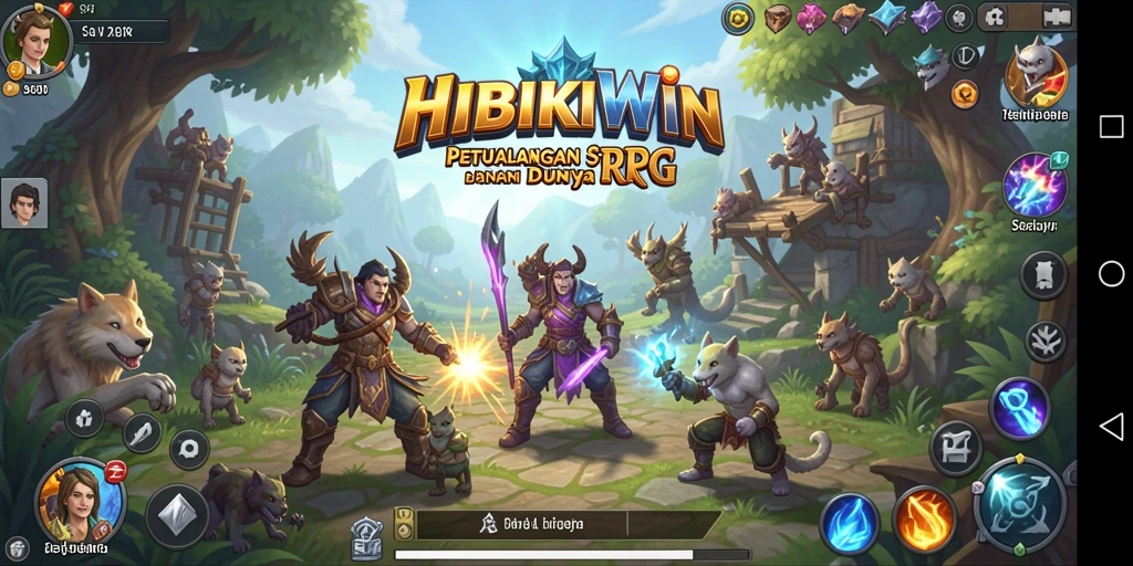 Tangkapan layar gameplay HIBIKIWIN yang menampilkan pertarungan RPG menarik.