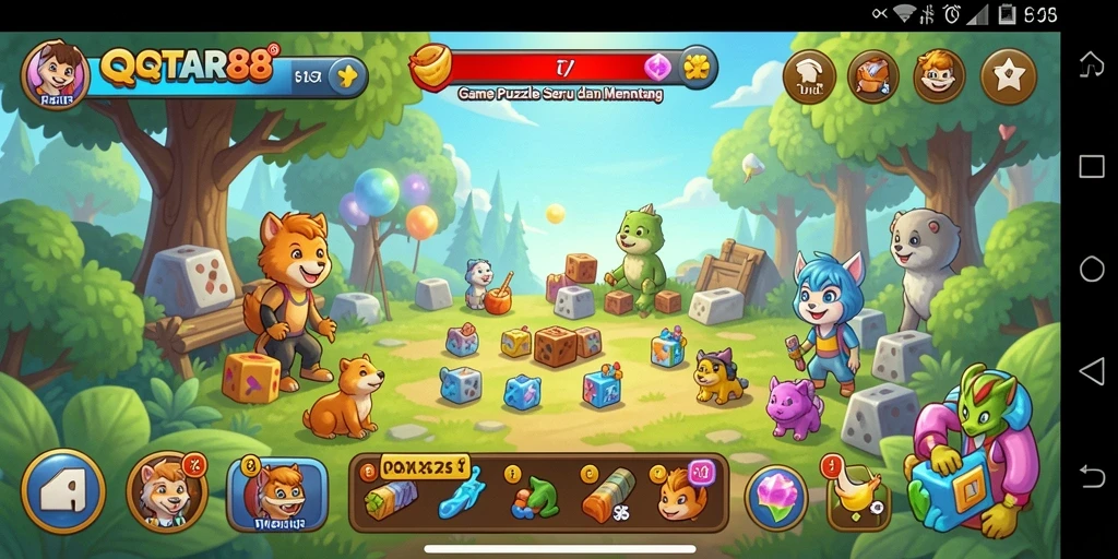 Screenshot gameplay QQSTAR88 menampilkan puzzle yang penuh warna.