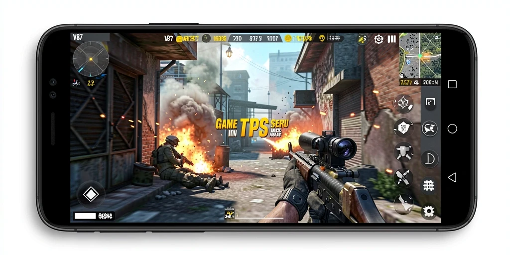 Gameplay seru V87 dalam pertandingan TPS yang intens.
