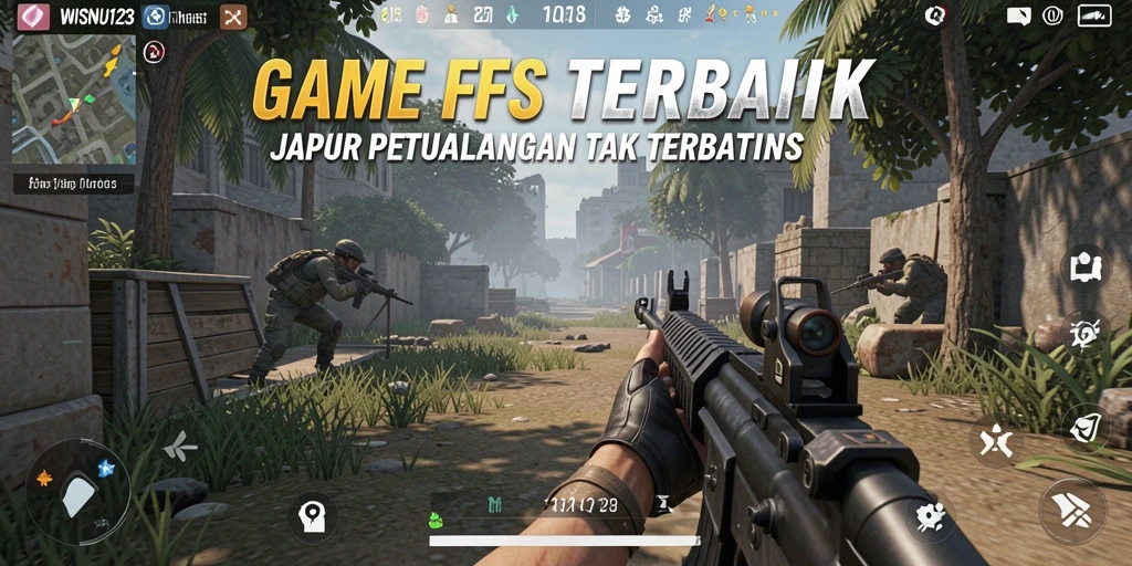 Screenshot WISNU123 menampilkan aksi perang yang mendebarkan dan lingkungan yang realistis.